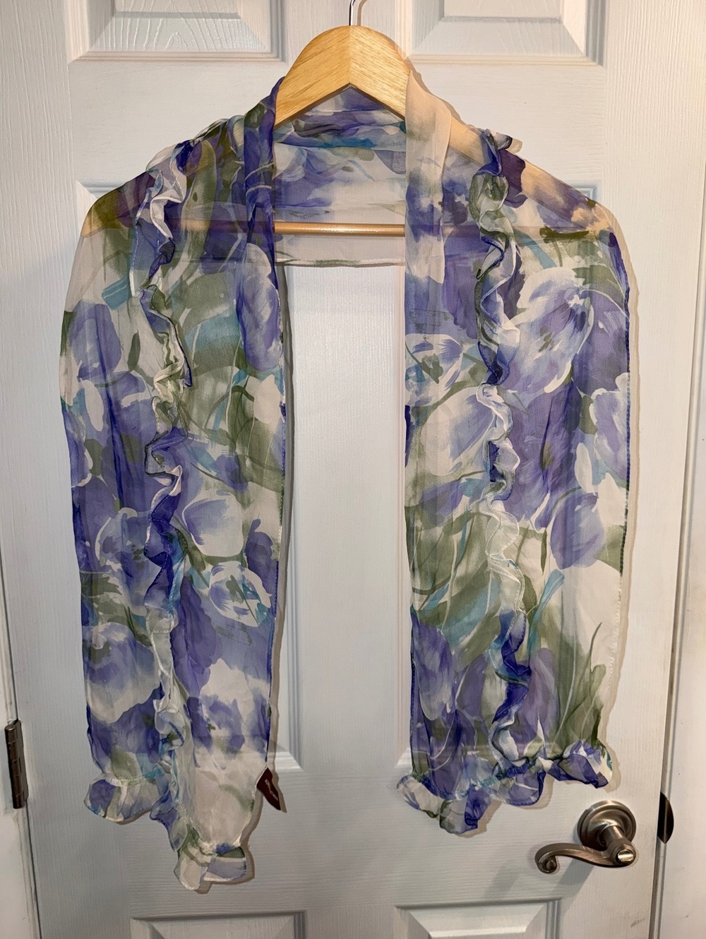 Adrienne Vittadini 100% Silk Purple Floral Ruffle Scarf